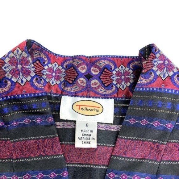 Talbots Silk Blend Button Front Collarless Asian Inspired Blazer - Picture 2 of 5